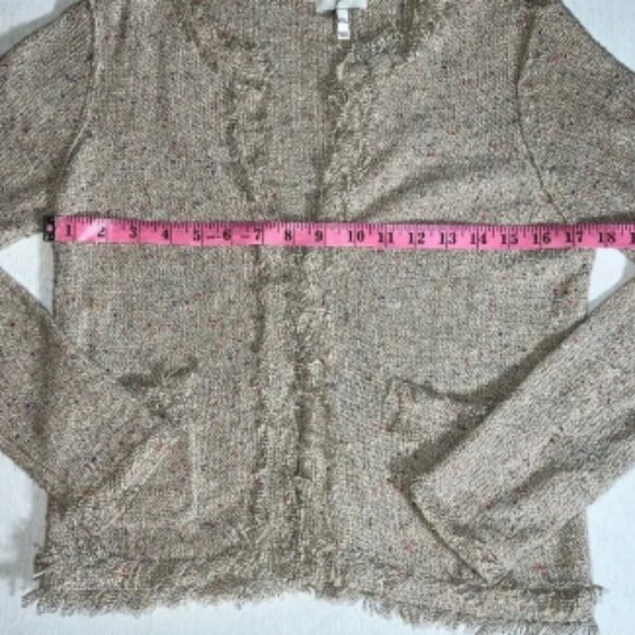 Joie Tweed Knit Fringe Cotton Blend Cardigan in Beige Confetti Size Medium - Picture 3 of 9